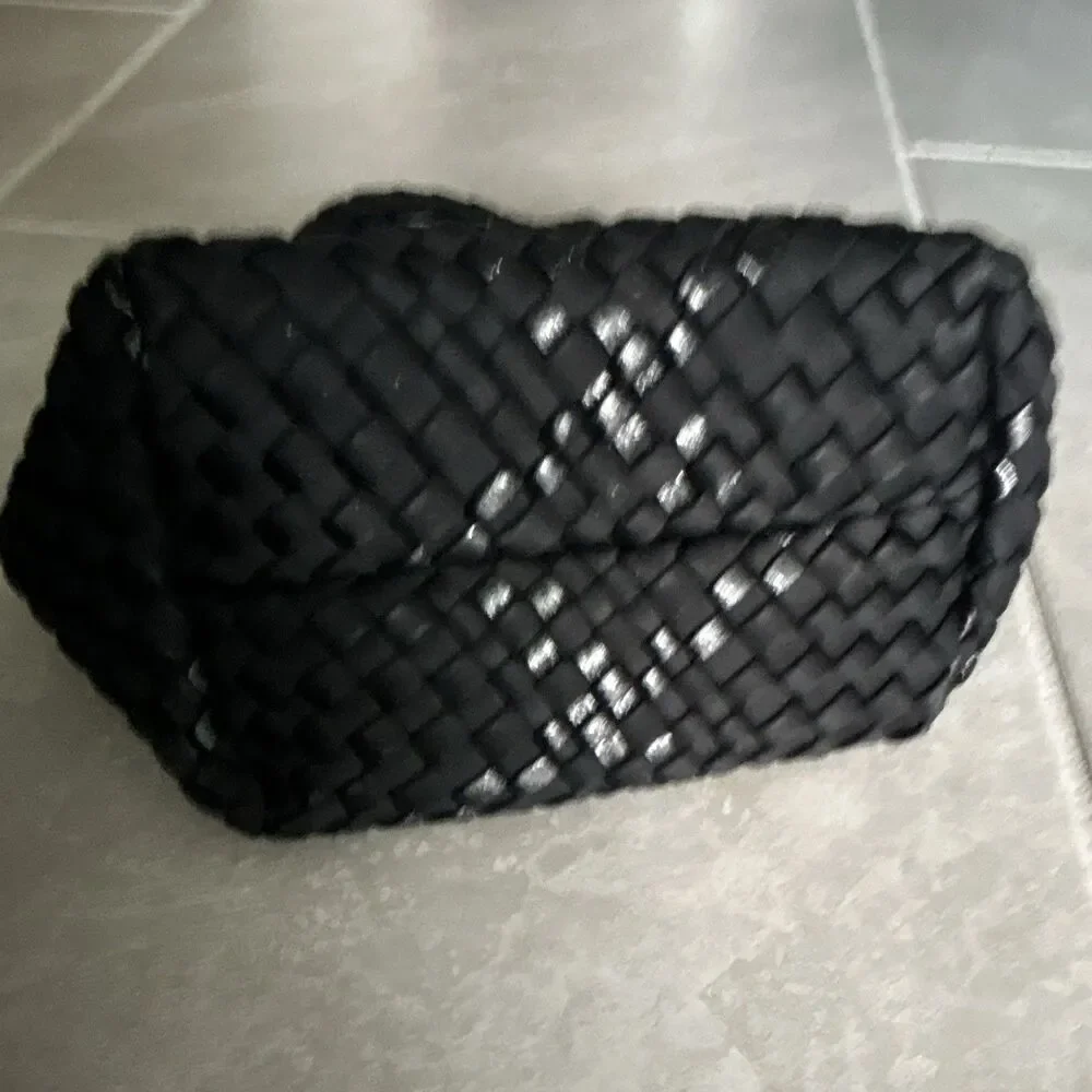 PARKER & HYDE Black Woven Braided Satchel Top Handle Bag w Pouch Magnetic 13x7